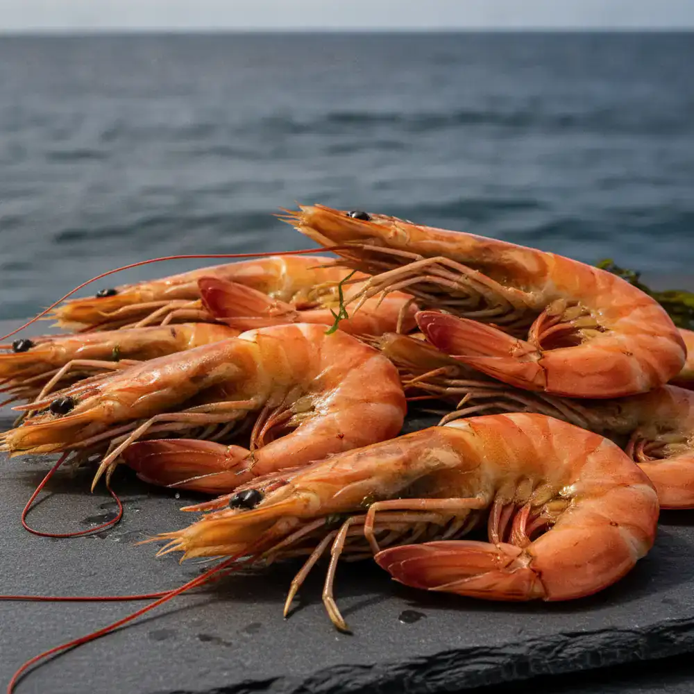 Large fresh tiger prawns close up